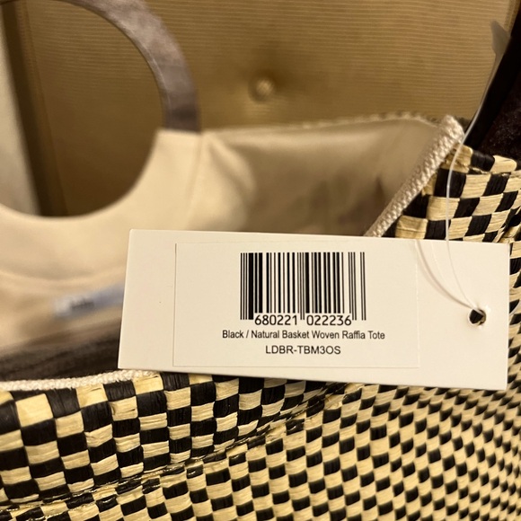NWT Lulu Dharma Black/Natural Checkered Basket Woven Raffia Tote - Picture 3 of 11